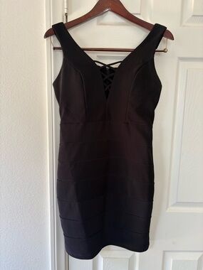Crystal Doll Black Lace-Up V-Neck Mini Dress